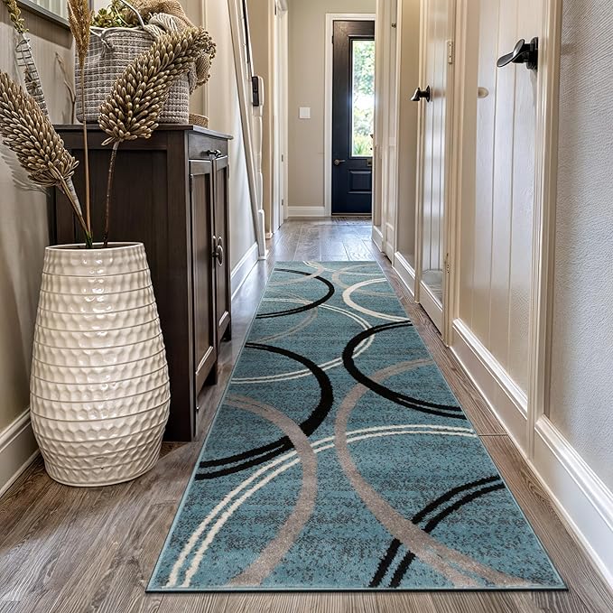 Rugshop Modern Wavy Circles Design Runner Rug, Non-Shedding Carpet by Rugshop