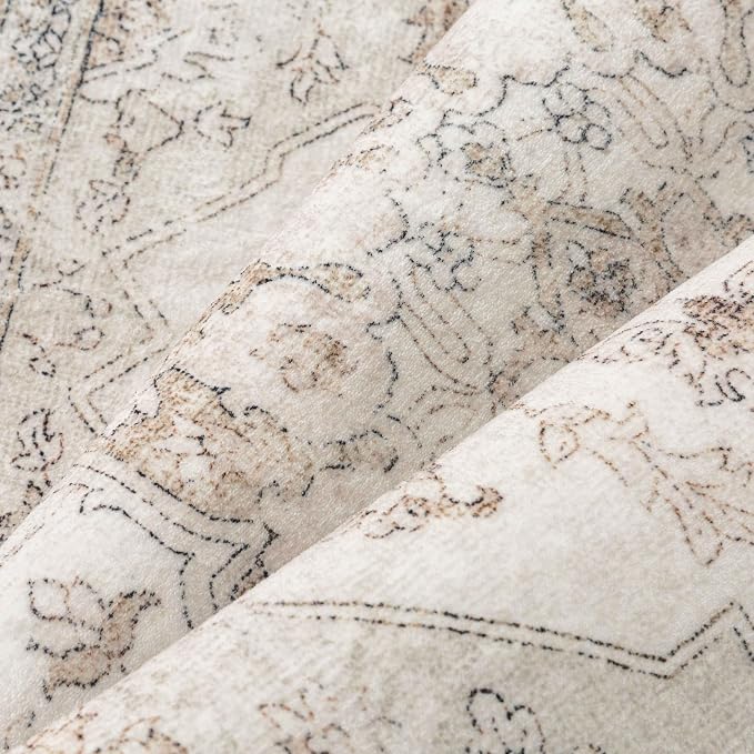 Beige Runner Rug 2x8 Washable Vintage Long Carpet - Image 8