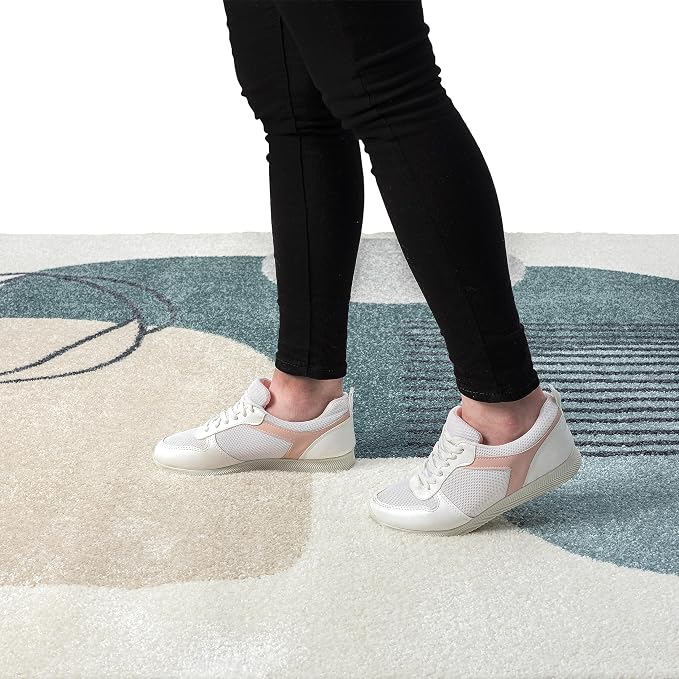 Abani Deco Collection Area Rug -Cream/Green Minimalist Design -4' x 6' - Image 8