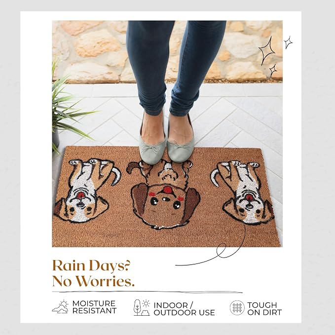 Coir Door Mats 17" X 30", Non-Slip Sturdy, PVC Backed Heavy Duty, The 3 Cute - Image 3