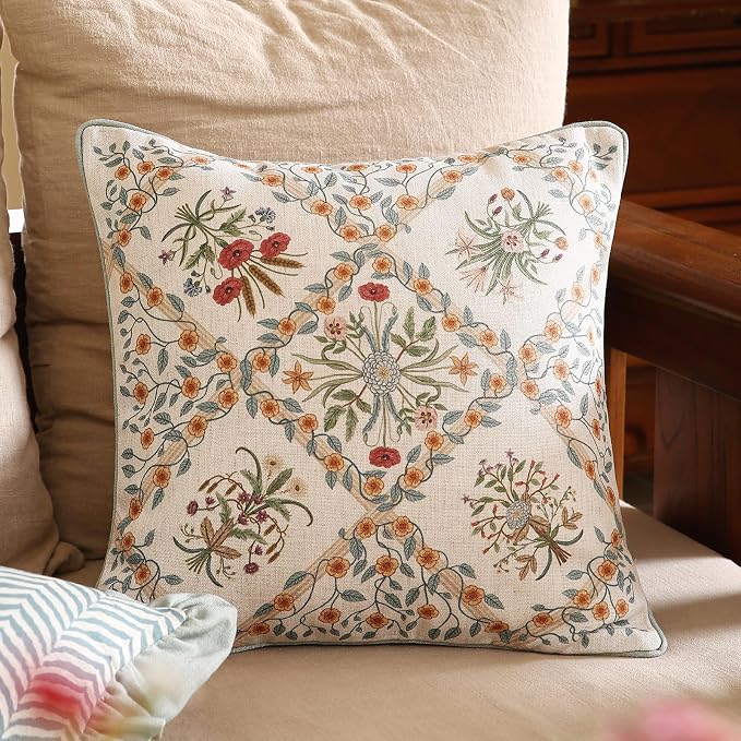 ISAENNE Design Linen Throw Pillow Covers 18"x18", Square Farmhouse Cushion - Image 2