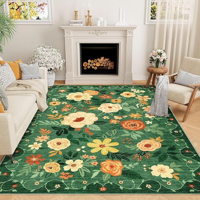 DUKINO 8x10 Area Rug, Floral Rugs by DUKINO