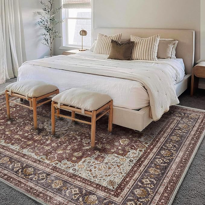 Washable Area Rug 10'x14' Boho Design Non-Shedding Easy Care Ideal - Image 2