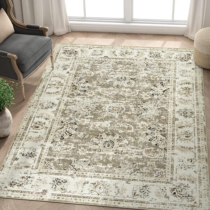 jinchan Fiora Washable Area Rug 5x7 Ultra-Thin Low Pile Non Slip Stain by JINCHAN