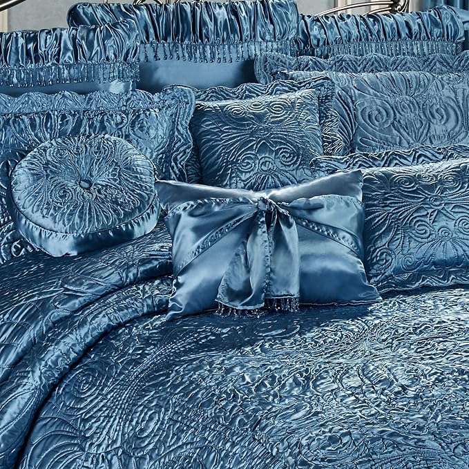 Touch of Class Portia Luxury Bedding | Sapphire Blue | Quilted Polyester Satin - Image 3