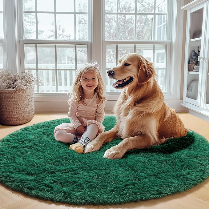 ONASAR Dark Green Round Area Rug 4x4, Soft Bedroom Circle Rugs - Image 7