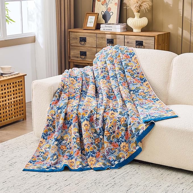 Blue Orange Fall Blanket 50"x 60" Boho Throw Blankets - Image 4