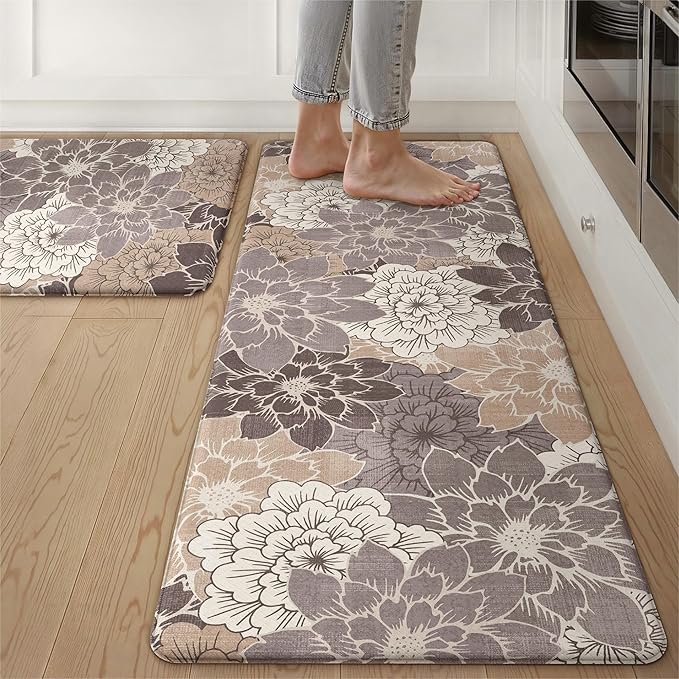 GENIMO Kitchen Mats for Floor 2PCS, Cushioned Anti Fatigue Kitchen Rugs Floral by GENIMO