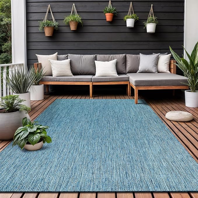 Washable Indoor Outdoor Rug 9x12 Weather Resistant Area Rugs Modern Solid - Image 6