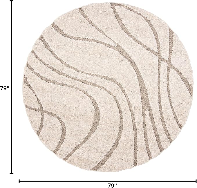SAFAVIEH Florida Shag Collection 6'7" Round Cream/Beige SG471 Abstract Wave - Image 2