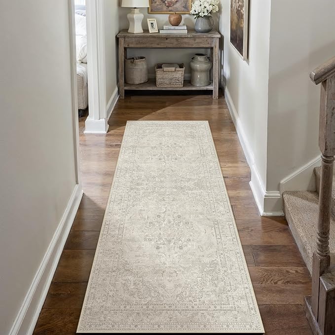 Beige 2x6 Runner Rug Washable Vintage Long Carpet - Image 3