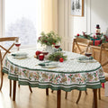Newbridge Christmas Holly Pinecone Border 60 x 84 Inch Oval Fabric Tablecloth by HomeBargainsPlus