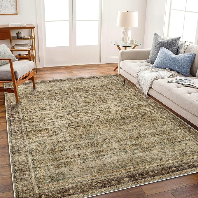 Area Rug 9x12 Washable Brown Vintage Traditional Mat Distressed Indoor Foldable - Image 2