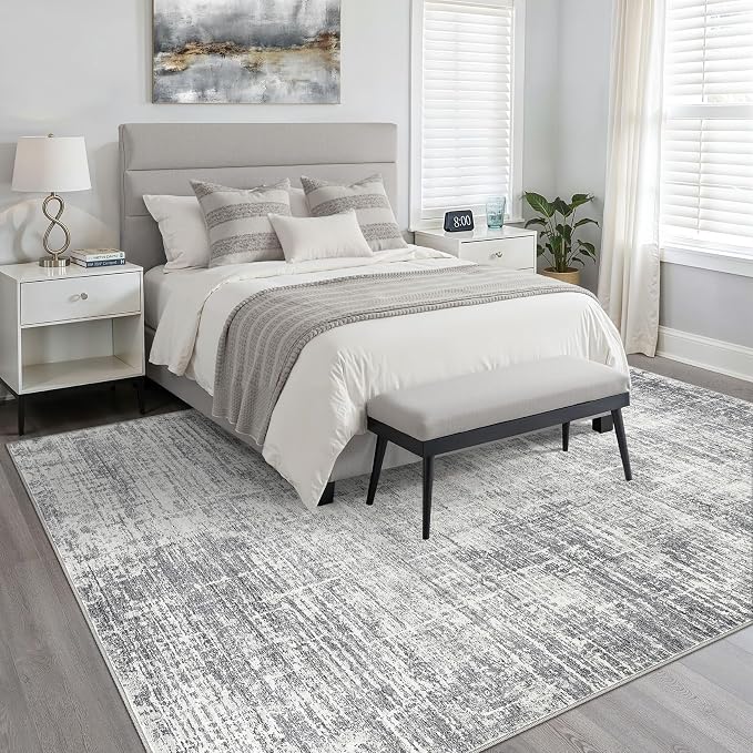 5x7 Area Rugs Living Room: Washable Large Neutral Grey Rug Abstract Soft Modern - Image 4