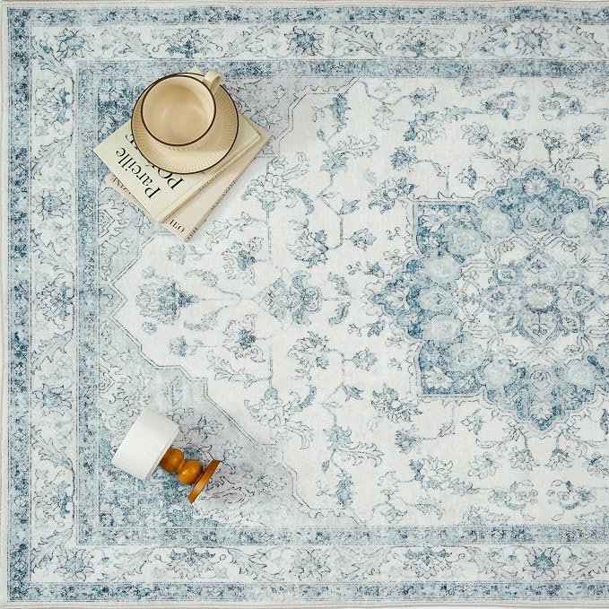 Blue Area Rug 3x5 Washable Vintage Carpet - Image 6