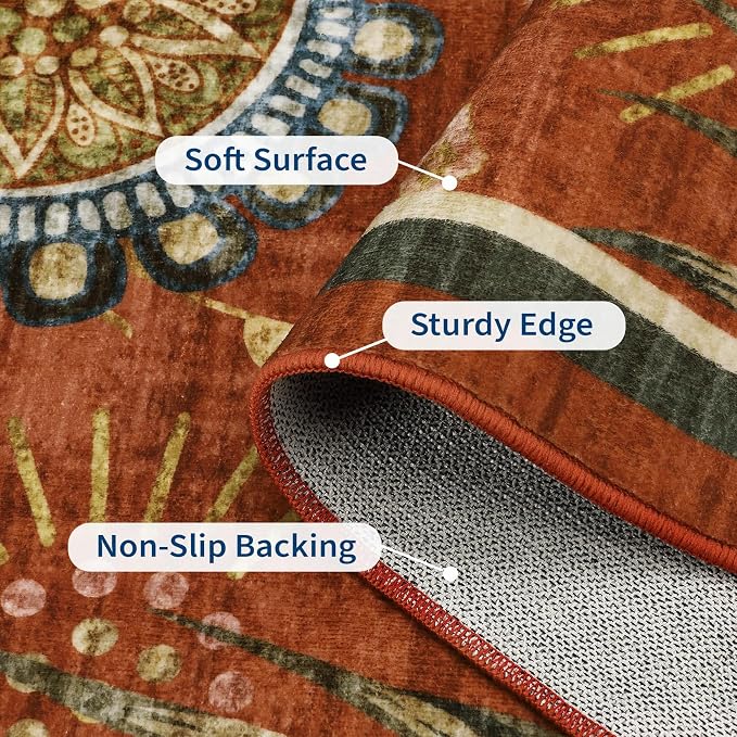 GarveeHome 5x7 Floral Washable Area Rug: Large Living Room Area Rug - Image 4