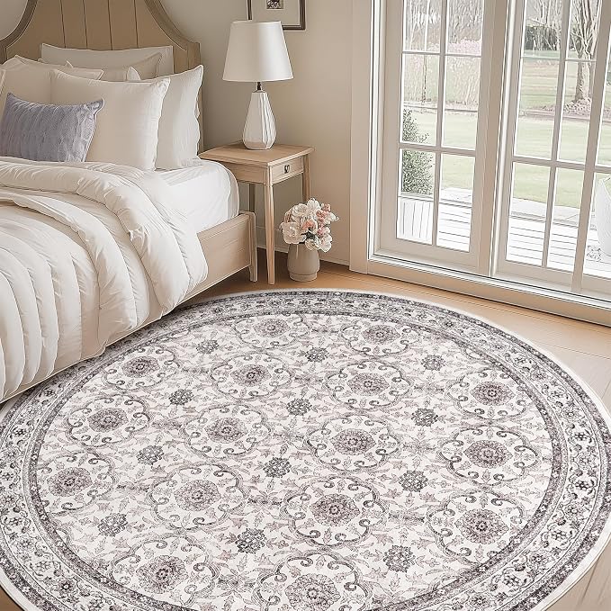 jinchan Round Rug 8ft Washable Circle Soft Rug - Image 4