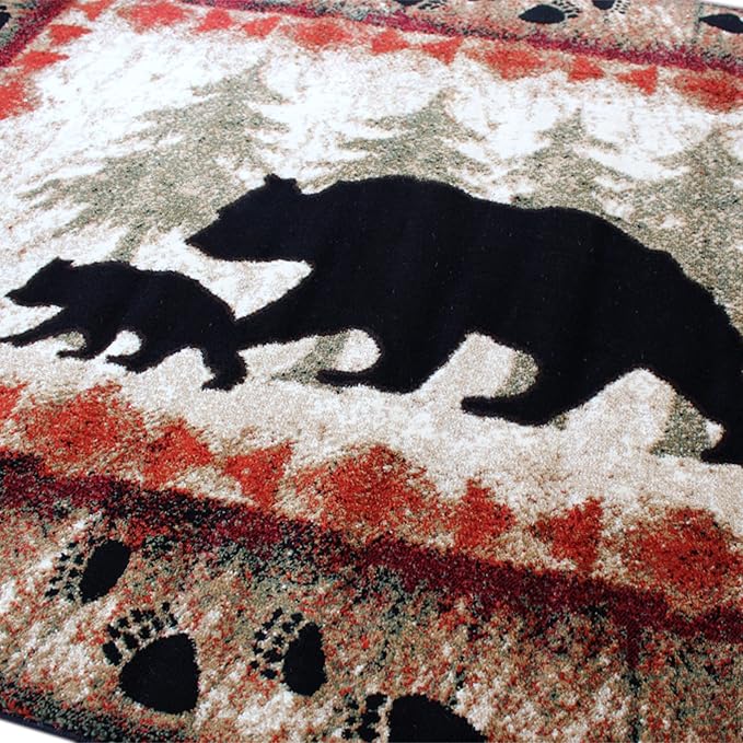 Masada Rugs, Cabin Lodge Area Rug Bear and Cub Scene - Image 5