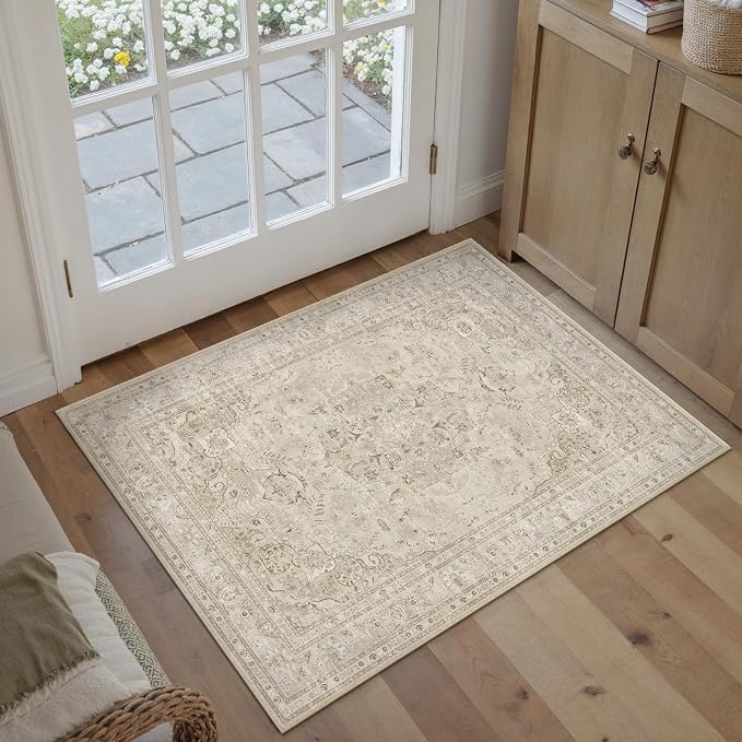 Brown 2x3 Area Rug Washable Vintage Small Carpet - Image 3