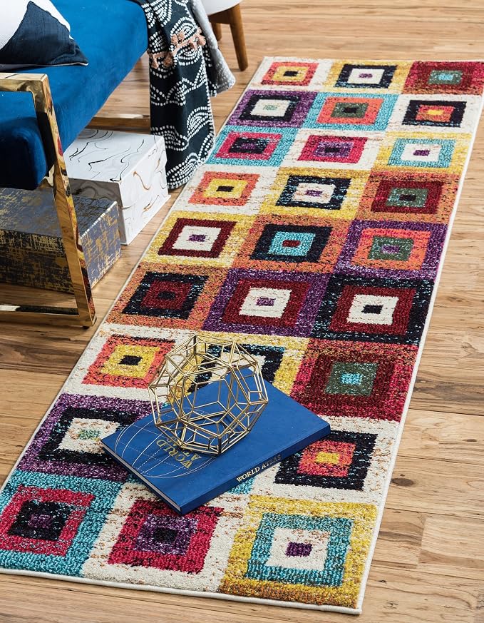 Unique Loom Estrella Collection Colorful, Squares Modern, Abstract Area Rug by UniqueLoom