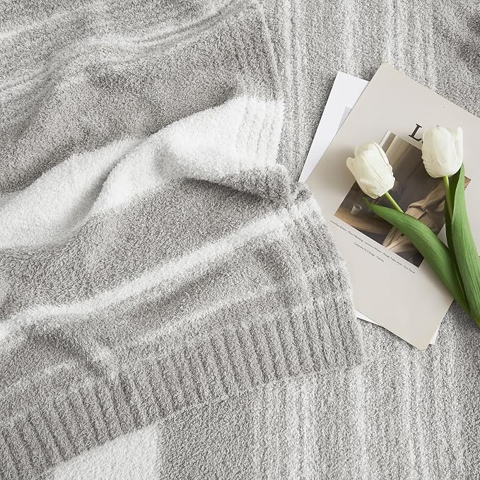 WRENGONGE Light Grey Throw Blanket, 50x70 Soft Cozy Striped Throw Blankets - Image 3