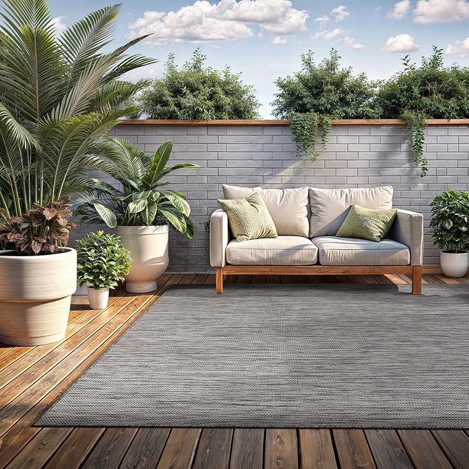 Washable Indoor Outdoor Rug 5x7 Weather Resistant Area Rugs Modern Solid - Image 5