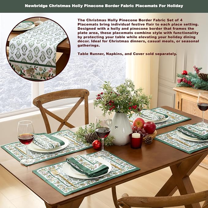 Newbridge Christmas Holly Pinecone Border 70 Inch Long Fabric Table Runner - Image 5