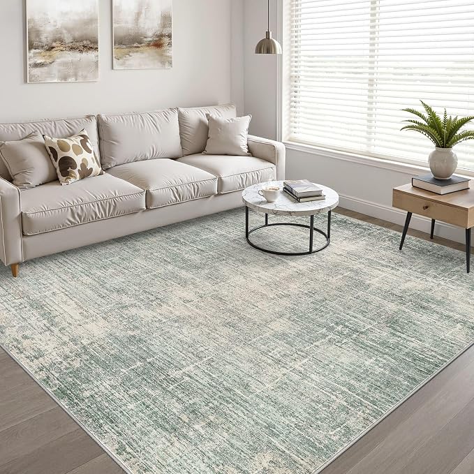 7x9 Area Rug Living Room: Washable Large Neutral Green Rugs Abstract Soft - Image 6