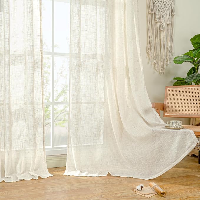 LAMIT Linen Sheer Curtains 72 Inch Length 2 Panels, Linen Textured Light - Image 9