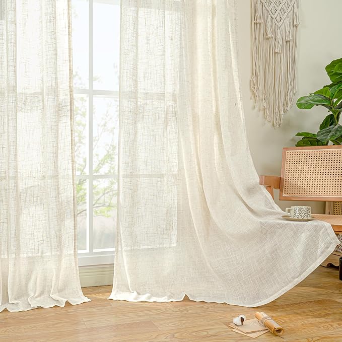 LAMIT 108 inch Linen Curtains for Living Room, Back Tab and Rod Pocket Cream - Image 9