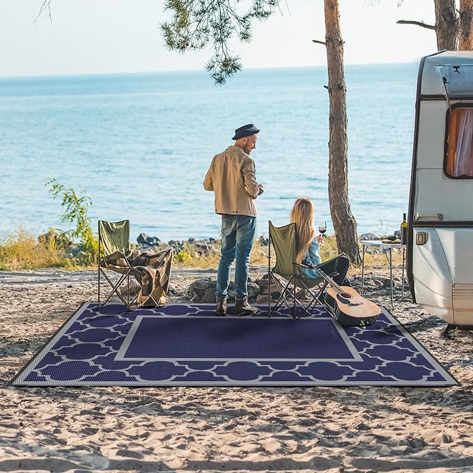 GENIMO Outdoor Rug 9' x 12' Patio Waterproof, Foldable Reversible Plastic Straw - Image 4
