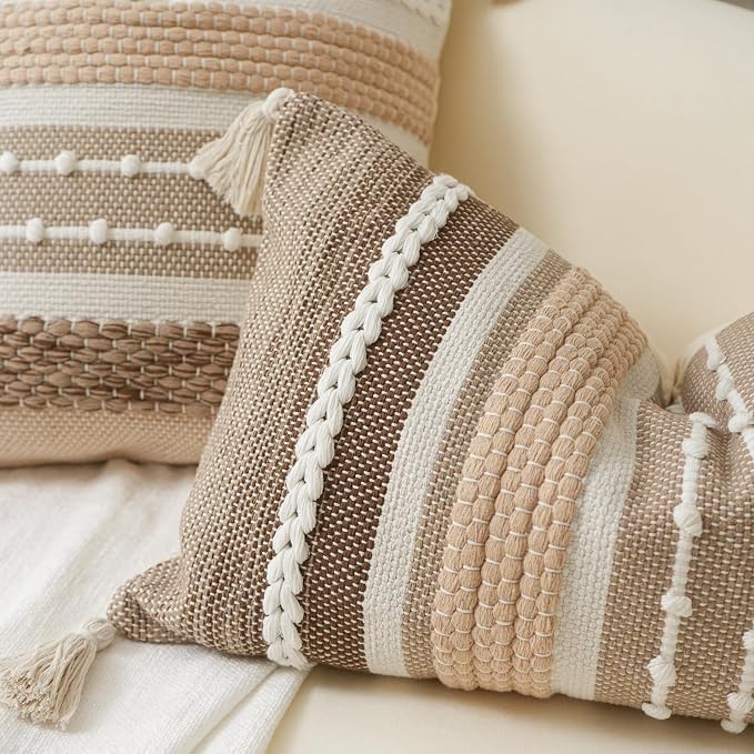 BlissBlush Brown Decorative Throw Pillow Cover 20x20 Square Boho Accent - Image 3