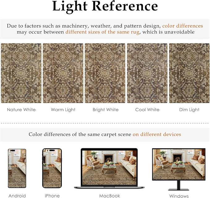 5x7 Vintage Area Rug Brown Washable Living Room Large Non Slip Carpet Bedroom - Image 6