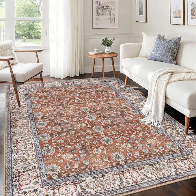 KUTA 5x7 Area Rugs, Vintage Terracotta Washable Rugs by KUTA