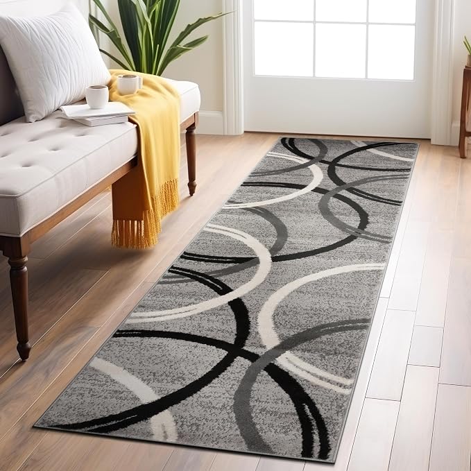 Rugshop Wavy Circles Design Runner Rug, Carpet - Image 9