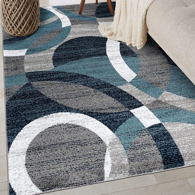 Rugshop Blue Modern Geometric Indoor Small Area Rug, Overlapping Circle Pattern - Image 8