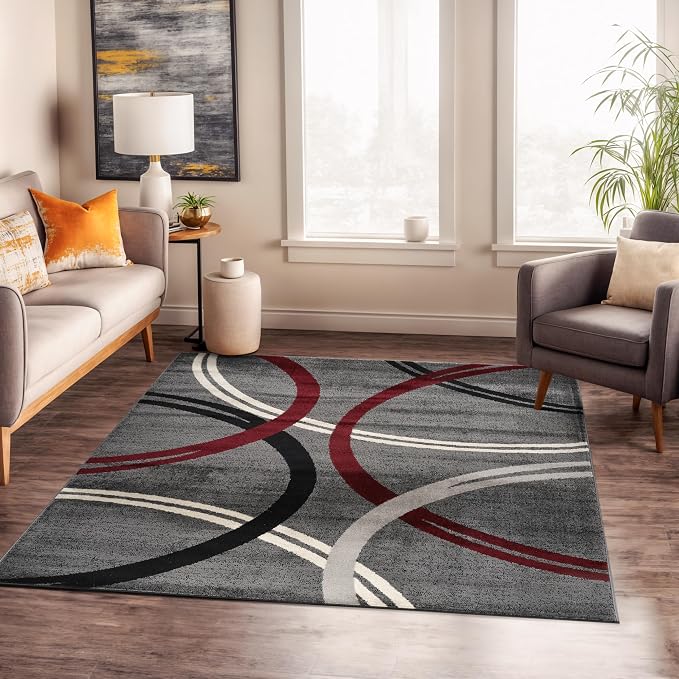 Rugshop Modern Wavy Circles Design Non-Shedding Square Rug, Carpet - Image 9