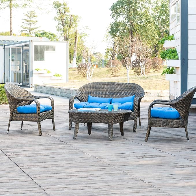 QILLOWAY Outdoor Patio Wicker Seat Cushions Group Loveseat/Two U-Shape/Two - Image 6