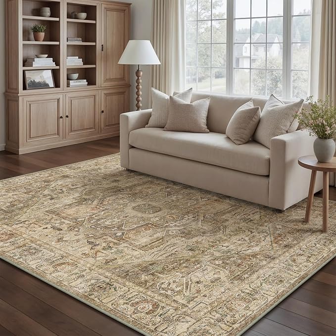 Brown Multi Area Rug 5x7 Vintage Washable Distressed Living Room Carpet Large by PureCozy