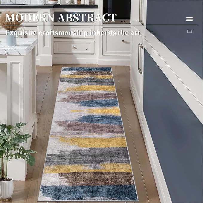 Ciicool 2x6 Washable Runner Rug, Modern Abstract Hallway Rugs Runner, Non-Slip - Image 2
