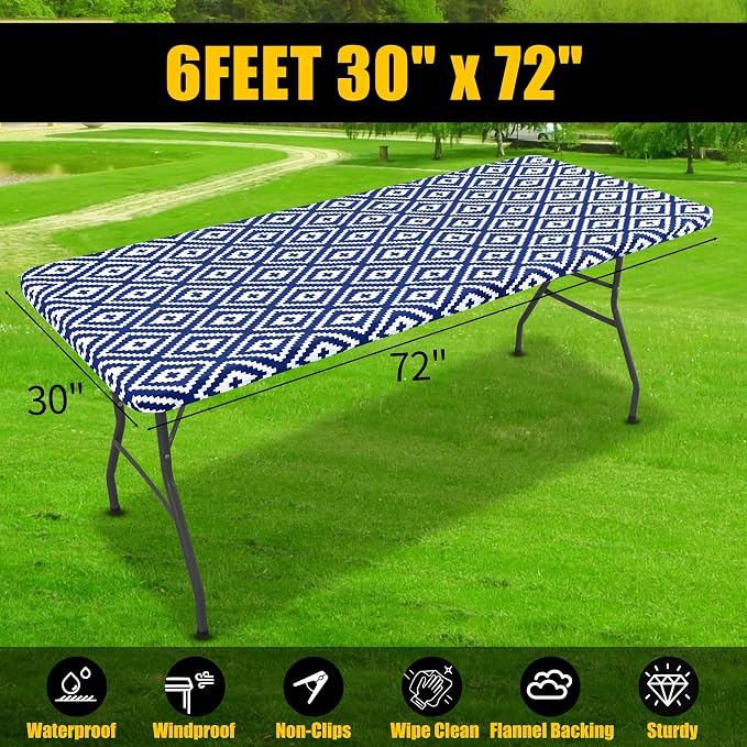 Smiry Rectangle Picnic Table Cloth, Waterproof Elastic Fitted Outdoor - Image 7