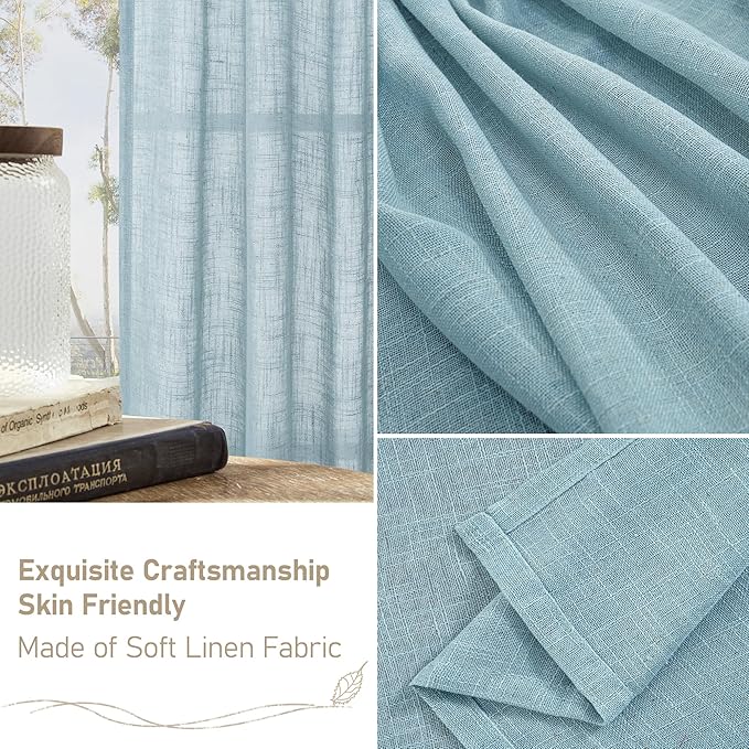 LAMIT Stone Blue Linen Curtains 45 Inch Length 2 Panels, Light Filtering Panels - Image 6