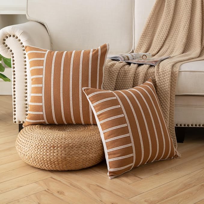 Caflife Boho Throw Pillow Covers 18x18 Set of 2 Soft Farmhouse Decorative Couch - Image 2