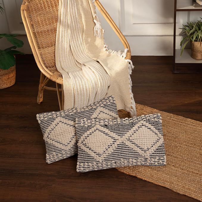 REDEARTH · Boho Textured Throw Pillow Cushion Covers- Lumbar Woven Tufted - Image 2