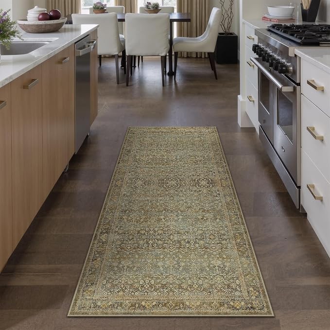 Runner Rug 2x8 Brown Hallway Washable Kitchen Vintage Carpet Non Slip Long by PureCozy
