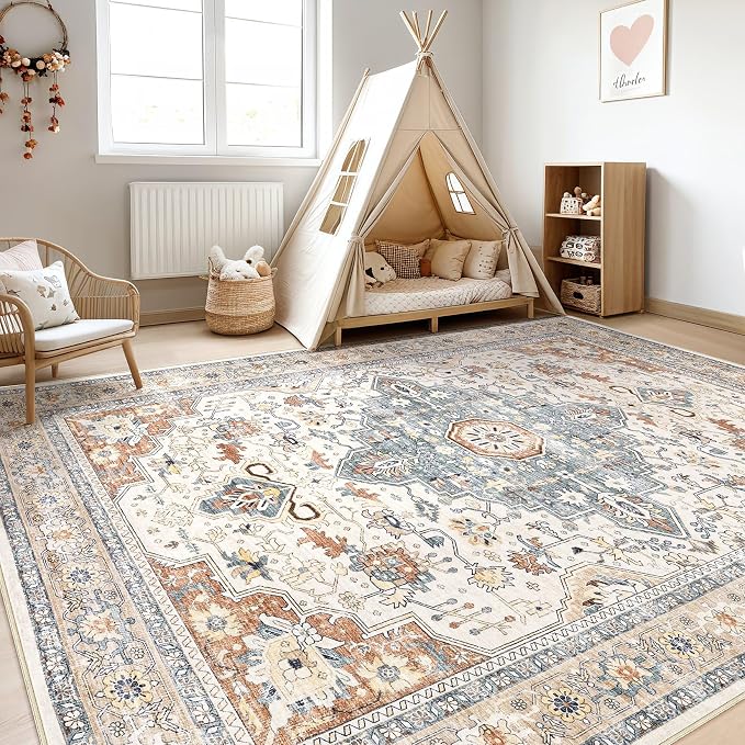 8x12 Area Rugs Living Room: Washable Boho Large Neutral Vintage Soft Rug Stain - Image 5