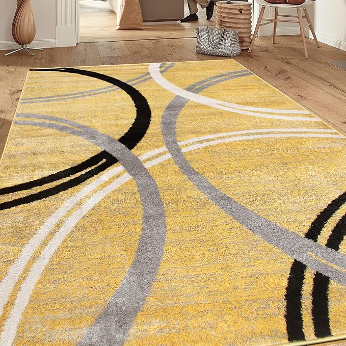 Rugshop Wavy Circles Design Area Rug, Fade-Resistant Carpet - Image 8