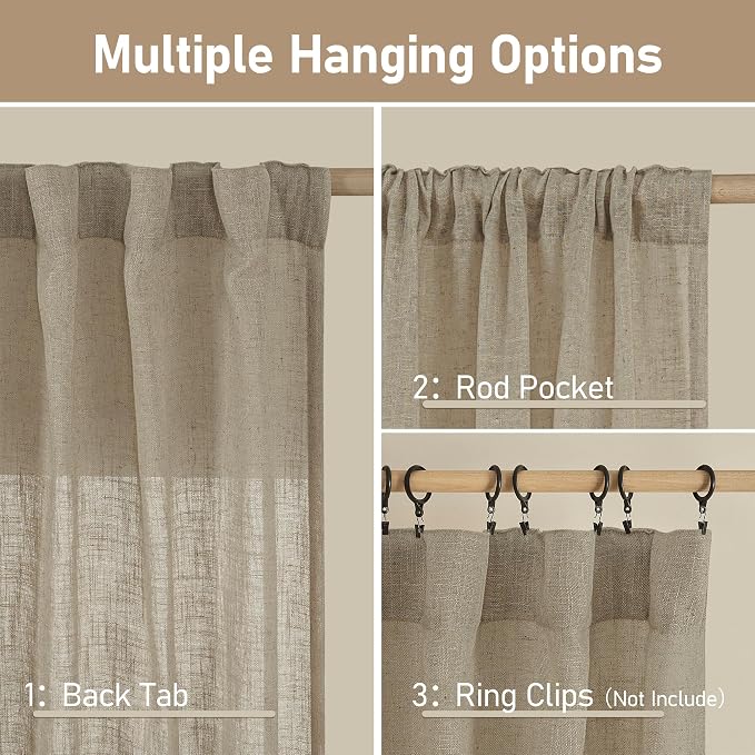 LAMIT Sheer Linen Curtains 63 Inch - Image 3