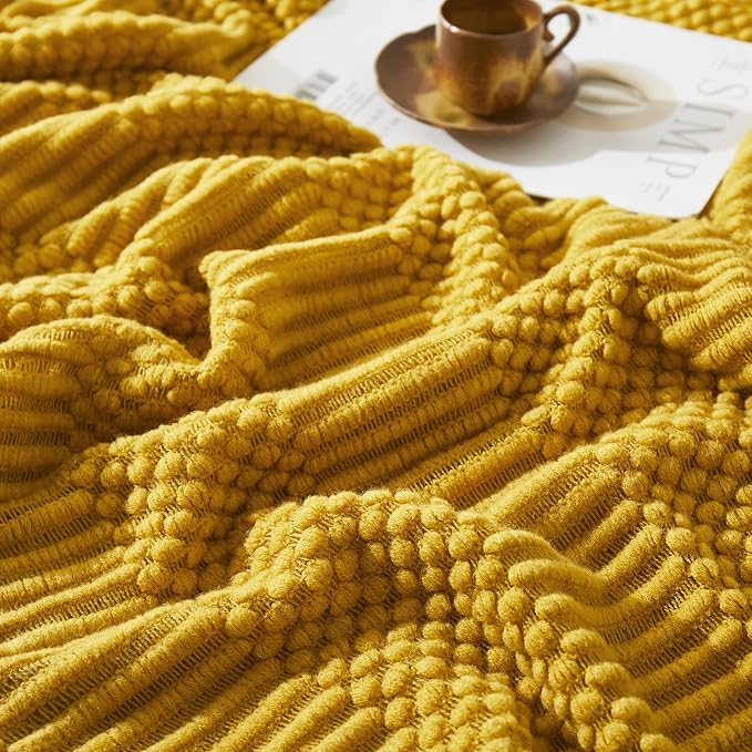 Mustard Yellow Knitted Throw Blankets - Image 4