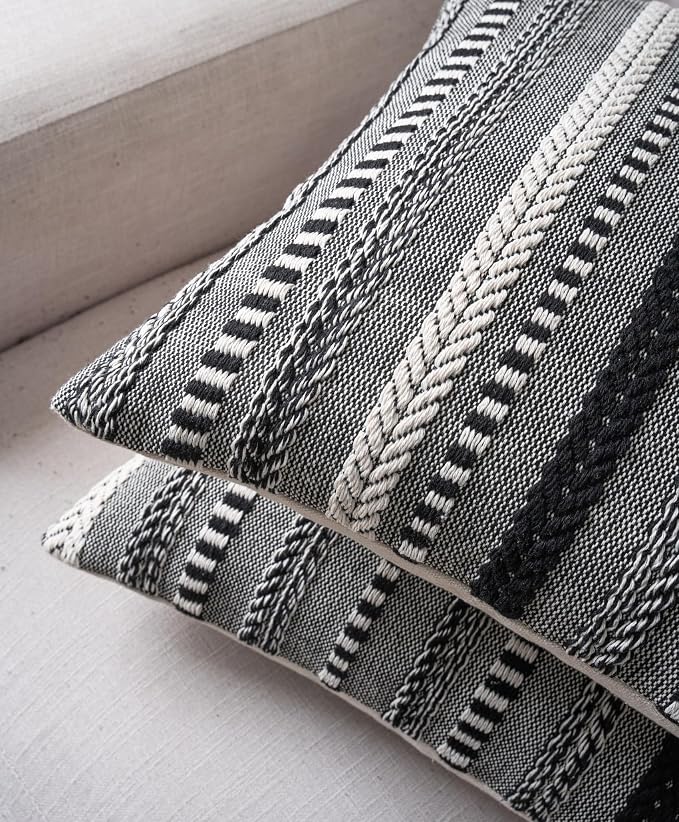 Boho Throw Pillow Covers 18x18 Inch Set of 2, Farmhouse Decorative Couch Pillow - Image 3